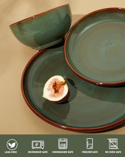 Stoneware Dinnerware Sets, Ceramic Plates and Bowls Set, Microwave & Dishwasher Safe Kitchen Dishes, Modern Dinner Salad Plates | Cereal Bowls, Dishware Sets Service for 4 Sage Green | Stoneware Dishware sets, Microwave & Dishwasher Safe, Cereal Bowls and