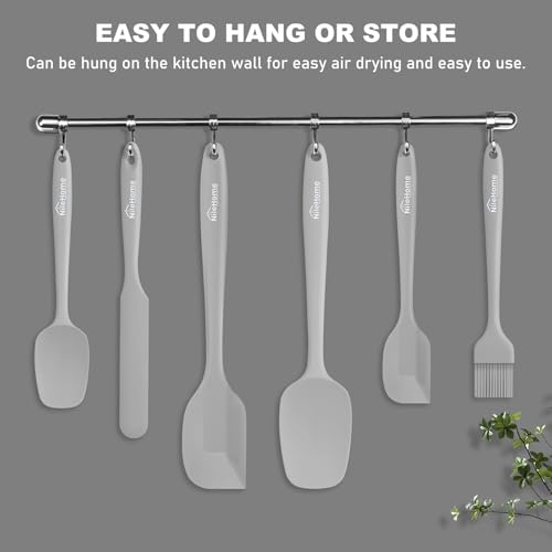 NileHome 6 Pieces Silicone Spatula Set with Silicone Brush,Mixing-Grey | Food-Grade Material,Heat Resistant Up to 600°F,Dishwasher Safe,BPA-Free - color: Gray