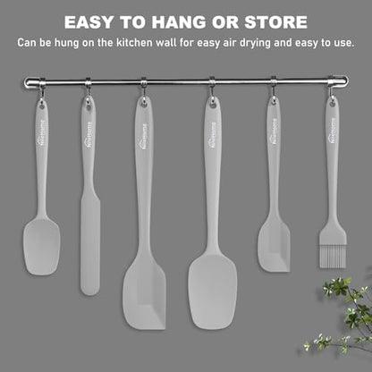 NileHome 6 Pieces Silicone Spatula Set with Silicone Brush,Mixing-Grey | Food-Grade Material,Heat Resistant Up to 600°F,Dishwasher Safe,BPA-Free - color: Gray