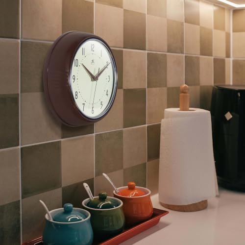 Infinity Instruments Retro Round Metal Wall Clock, Mahogany, 9.5" - color: Mahogany, size: 9.5 Inch