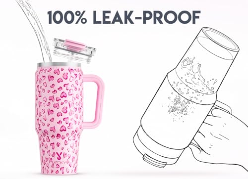 Meoky 32 oz Tumbler with Handle, Insulated Tumbler with Lid and Straw, Stainless Steel Travel Mug, Keeps Cold for 24 Hours, 100% Leak Proof, Fits in Car Cup Holder (Love) - color: Love, size: 32 Ounces