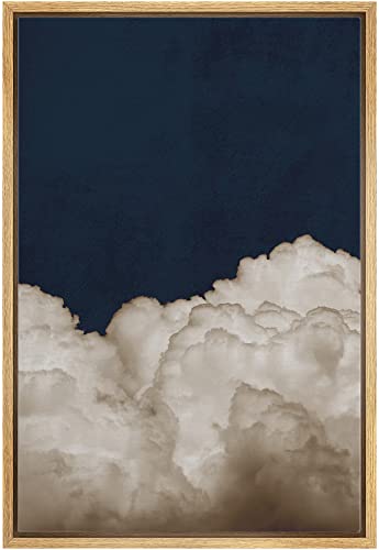 SIGNWIN Framed Canvas Print Wall Art Dark High Contrast White Storm Cloud Navy Blue Sky Nature Wilderness Photography Modern Art Landscape Relax/Calm for Living Room, Bedroom, Office - 24"x36" NATURAL - color: A015-2202-x03, size: 36"L x 24"W