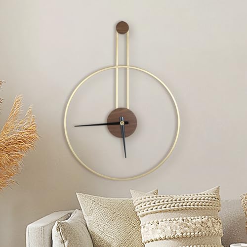 DRELIFAM Modern Wall Clock Large Wall Clocks with Walnut Dial Silent Non-Ticking for Living Room Home Decor Bedroom Kitchen Office 17.8''× 24.4'' (Gold, Medium) - color: Gold, size: Medium