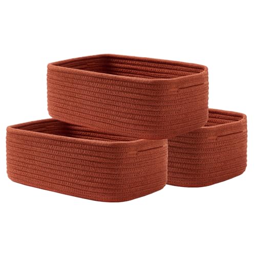 KALLAX Small Woven Storage Basket for Organizing, 12 x 8 x 4.5 inch, 3 Pack | Shelf baskets for closet organization, toy storage and home decor, Perfect as empty gift baskets for holidays, Rust Red - color: Rust Red, size: 12"L x 8"W x 4.5"H