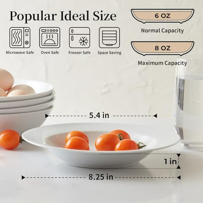Y YHY Soup Bowls, Pasta Bowl Set of 4, White Shallow Bowl Plates, Porcelain Rimmed Bowls, 8 Inches Diameter with Rim, Mather's Day Gift - size: 8.25 Inch-8 oz
