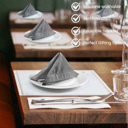Cloth Dinner Napkins 100% Cotton Set of 6 - Soft Durable Washable - Ideal for Farmhouse Parties Wedding Christmas Easter - Perfect Everyday Use Table Cloth Napkins 18x18 Grey - color: Gray