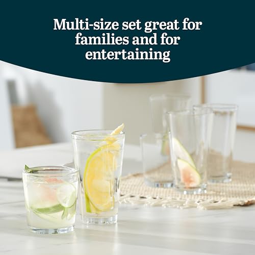 Libbey Preston Tumbler & Rocks Drinking Glasses Set of 16, All-Purpose Cups | 16 oz and 13 oz Capacities for Water, Juice, Cocktails, and More with Wide Mouths and Dishwasher-Safe Cleanup - color: 07 - Preston
