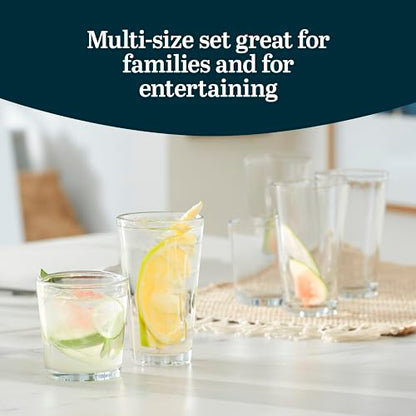 Libbey Preston Tumbler & Rocks Drinking Glasses Set of 16, All-Purpose Cups | 16 oz and 13 oz Capacities for Water, Juice, Cocktails, and More with Wide Mouths and Dishwasher-Safe Cleanup - color: 07 - Preston