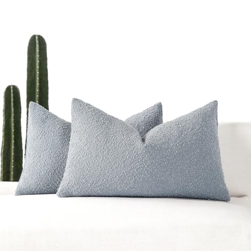 12x20 Boucle Lumbar Pillow Covers, Set of 2, Light Blue - color: Light Blue, size: 20" x 12" (Pack of 2)