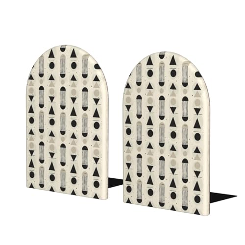 Scandinavian Geometric Shapes (1) Print Wooden Bookends,1 Pair Book Ends,Book Organizer for Office Desk, Home and School