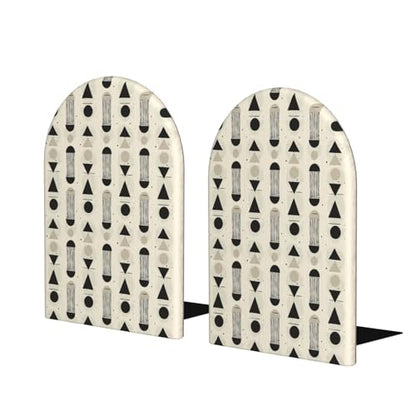 Scandinavian Geometric Shapes (1) Print Wooden Bookends,1 Pair Book Ends,Book Organizer for Office Desk, Home and School