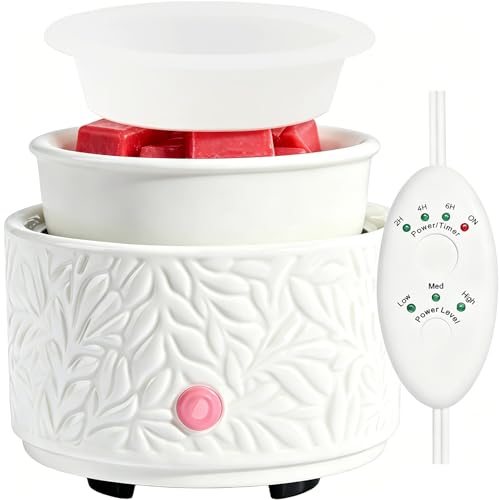 Ceramic Wax Melt Warmer with Timer & Silicone Liner-White - color: White