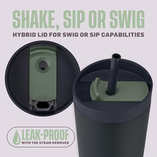 BlenderBottle Tumbler 2-in-1 Stainless Steel Shaker Bottle 24 oz, Midnight | Leak-Proof with Straw Removed | Blenderball Whisk Technology | Sip or Chug Spout | Protein | Greens | Hydration - color: Midnight, size: 24 Ounces