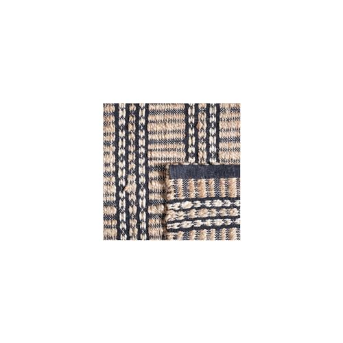 SAFAVIEH Natural Fiber Collection Area Rug - 6'6" Square, Black & Natural, Handmade Flat Weave Stripe Jute & Cotton Jute, Ideal for High Traffic Areas in Living Room, Bedroom (NFB651Z) - color: Black/Natural, size: 6'6" x 6'6" (Square)