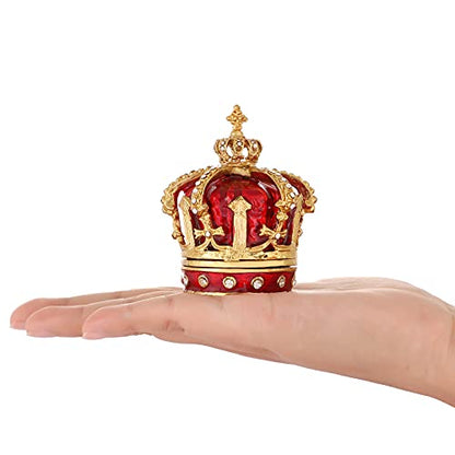 QIFU Red Crown Style Enameled Jeweled Trinket Box Hinged Unique Gift for Family - color: Crown 1 Red