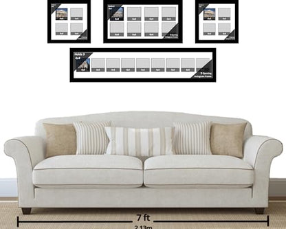 14-2 Row 4x4 Opening Manhattan Black 10x36 Picture Frame Holds 4x4 Photo Collage with White Matting and Glass - color: White, size: 14 4x4 2 Row