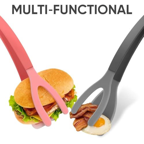 Silicone Kitchen Spatula Tong (Set of 2) – Heat Resistant 2-in-1 Grip & Flip Non-Stick Cooking Tongs for Pancakes, Fish, Eggs, and More – Kitchen Tool Set (Black + Red)