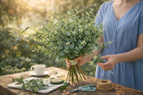 Artificial Eucalyptus Leaves 130 Stems Faux Greenery Branches for Vase Arrangement Wedding Decor Indoor Outdoor Table Centerpiece Home Decoration