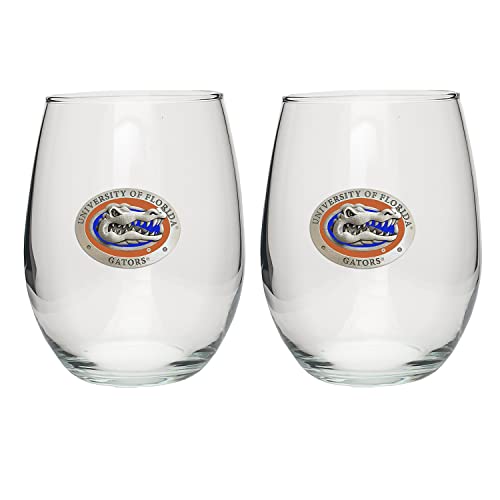 Heritage Pewter University of Florida Stemless Glass Goblets – Set of 2 | 15 OZ Goblet Wine Glasses | Expertly Crafted Pewter Glass - style: Florida