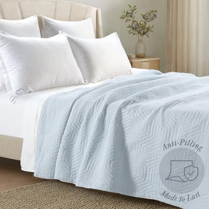 Threadmill Luxury Cotton Blankets for Queen Size Bed | All-Season 100% Cotton Queen Size Blanket | Aster Jacquard Cozy Lightweight, Soft Breathable Coverlet fits Full Size Bed, 90x92 | Light Blue - color: Aster Light Blue, size: Queen / Full