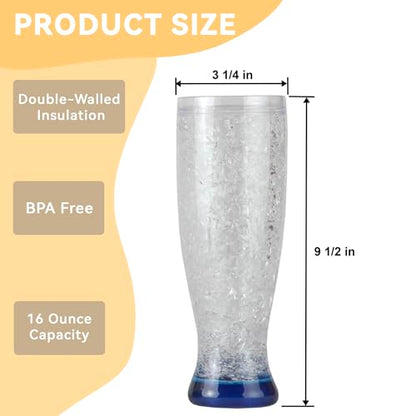 Lily's Home Freezer Beer Mugs, Set of 4-16 oz Double Wall Insulated with Liquid Gel, Frosty Chiller Cups, Break-Resistant Acrylic Freezable Glasses for Home Bar, Pool Parties, BBQ & Outdoor Gifts - style: Waisted design(16oz)