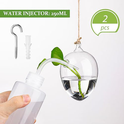 Zopeal 6 Set Wall Hanging Glass Planter Terrarium Propagation Station Vase Container Watering Squeeze Bottle with Rope and Hook for Hydroponic Plants Flower Home Decor Gifts (Classic Style)