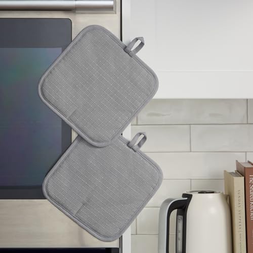 KITCHENAID Gourmet Series Gridlines Pot Holders 2-Pack Set, Heat Resistant up to 600°F, Soft Silicone Grip, Magnetic Cuff, Matte Grey, 8"x8" - color: Matte Grey