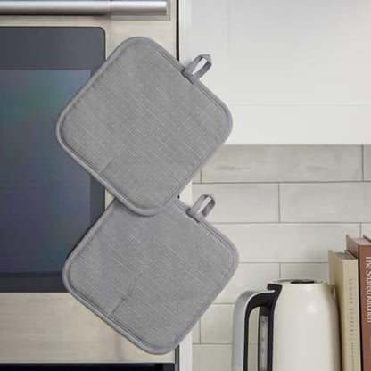 KITCHENAID Gourmet Series Gridlines Pot Holders 2-Pack Set, Heat Resistant up to 600°F, Soft Silicone Grip, Magnetic Cuff, Matte Grey, 8"x8" - color: Matte Grey