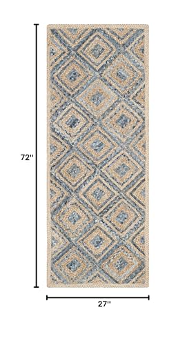 SAFAVIEH Cape Cod Collection Runner Rug - 2'3" x 6', Natural & Blue, Handmade Flat Weave Diamond Braided Jute & Denim, Ideal for High Traffic Areas in Living Room, Bedroom (CAP354A) - color: Natural/Blue, size: 2'3" x 6' (Runner)