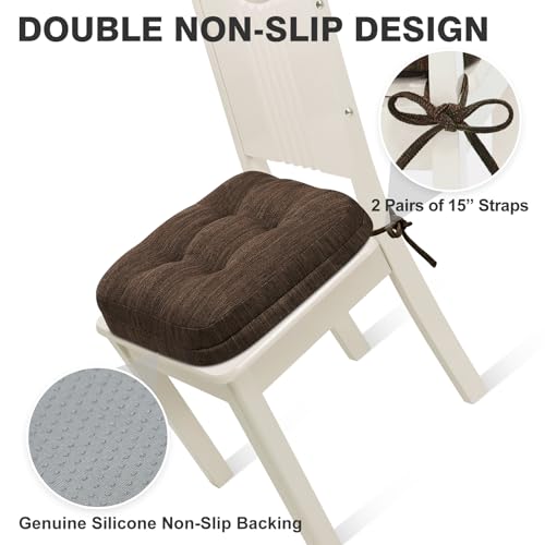 Shinnwa Dining Chair Cushions Set of 2, Dual-Layer Memory Foam Kitchen Chair Cushions, Patented Design Seat Pads with Ties, 16.5 x 16.5 x 3.5in, 2 Pack, Dark Brown - color: Dark Brown, size: 2 Count (Pack of 1)