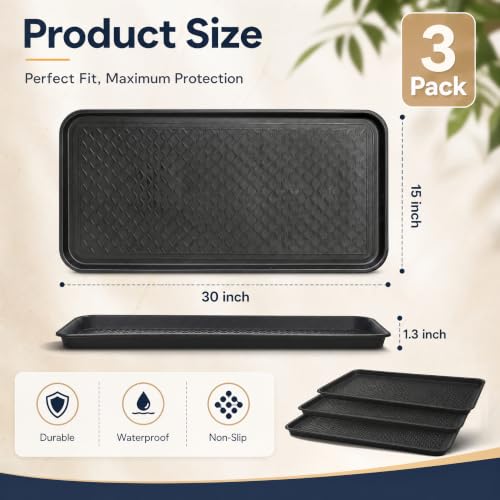 Fasmov 3 Pack Utility Boot Tray Mat Multi-Purpose Anti-Slip Tray Mat Boots, Dog Food Bowls, Gardening, Laundry, Kitchen, Garage, Entryway, 30 x 15 inches