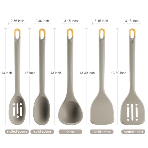 Silicone Kitchen Cooking Utensils Set: MOACC Heat Resistant 13inch Long Kitchen Gadgets, BPA Free Non Stick Rubber Cook Accessories For Food Prep, Frying, Serving, Basting (Light Grey) - color: Light Grey
