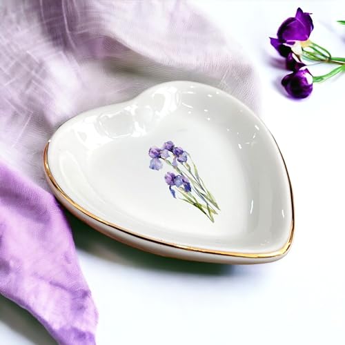 February Iris Flower Ring Dish-Purple Floral Jewelry Dish for Hippie,Nature-February Birthflower for Mom Aunt Grandma Sister Friend-Iris Jewelry Box Gift - style: 2 - February (Iris)