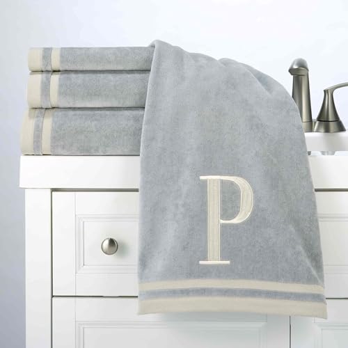 Avanti Linens - Towel Set, Soft & Absorbent Cotton, Embroidered Bathroom Decor, Set of 5 (Monogram Collection, Initial P) - style: P
