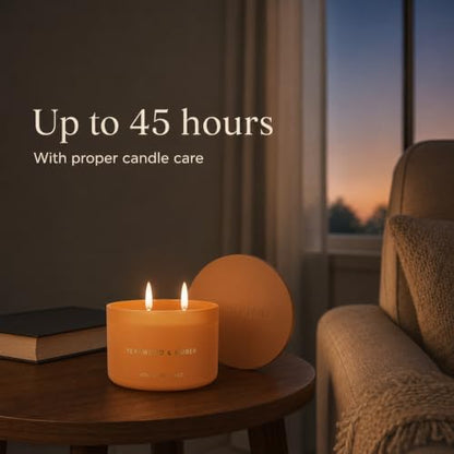 Hidden Label Teakwood Amber Soy Candle, 10 oz 2-Wick | Soy wax jar candle, up to 45 hours, warm woody amber scent for bedroom, office, living room and gifts - color: Teawood Amber