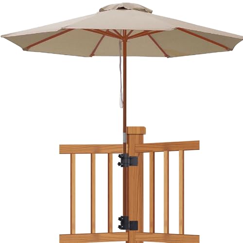 Corner Patio Umbrella Holder, Stainless Steel Heavy Duty Umbrella Mount for Deck Railing Corners, Space-Saving Corner Umbrella Clamp Bracket, Fits Poles up to 2" OD