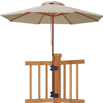 Corner Patio Umbrella Holder, Stainless Steel Heavy Duty Umbrella Mount for Deck Railing Corners, Space-Saving Corner Umbrella Clamp Bracket, Fits Poles up to 2" OD