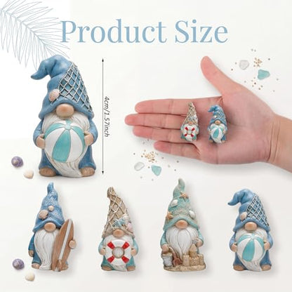 Honoson 12 Pcs Summer Beach Gnomes Figurines Ocean Nautical Themes Mini Resin Figurines Summer Elves Decor Beach Decorations for Birthday Office Home Party Table Living Room Decorations Gifts - style: Summer Gnomes