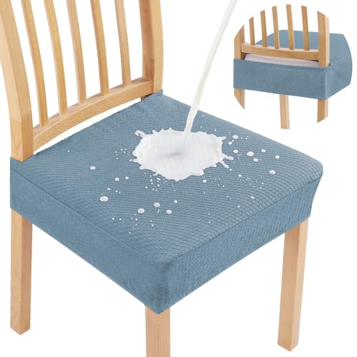 Smiry Waterproof Seat Covers for Dining Room Chairs, No Rear Covers | Stretch Jacquard Removable Washable Chair Seat Slipcovers Protector, Set of 2, Airy Blue - color: Airy Blue, size: Set of 2