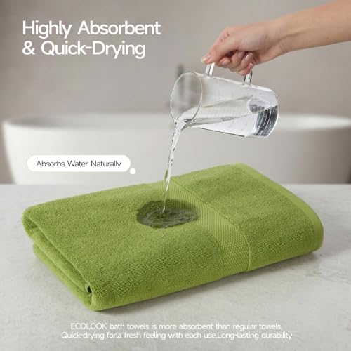 ecolook Ultra Soft 6-Piece Towel Set, 100% Cotton | Lighter Weight, Quick Dry, Highly Absorbent, 2 Bath, 2 Hand, 2 Washcloths, Perfect for Bathroom, Green - color: Green