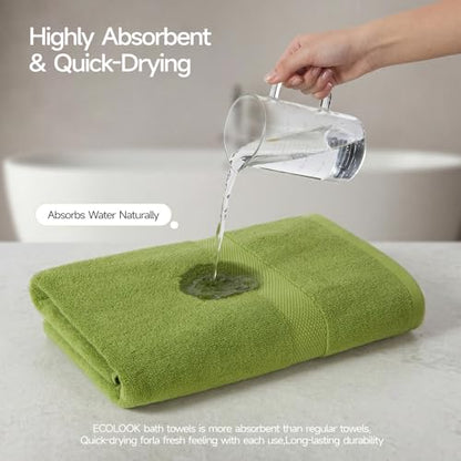ecolook Ultra Soft 6-Piece Towel Set, 100% Cotton | Lighter Weight, Quick Dry, Highly Absorbent, 2 Bath, 2 Hand, 2 Washcloths, Perfect for Bathroom, Green - color: Green
