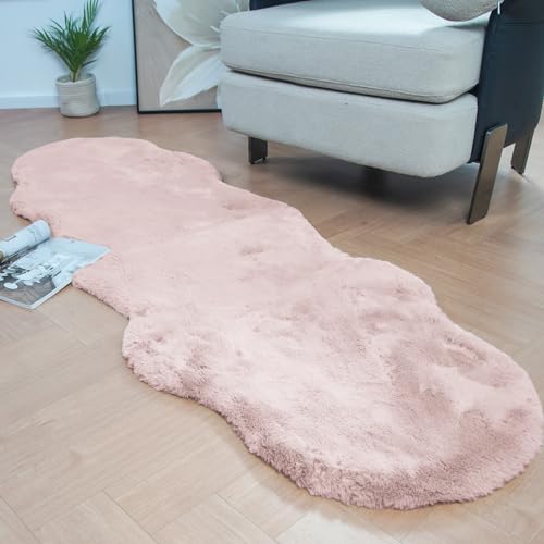 Latepis Light Pink Runner Rugs for Bedroom Girls 2x6 Non-Slip Washable Bedside Rug Soft Faux Rabbit Fur Rug for Living Room Sofa Floor Nursery and Dorm - color: Light Pink, size: 2' x 6' (Accent)