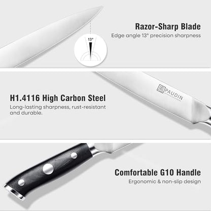 PAUDIN Carving Knife Set, 8 inch German High Carbon Stainless Steel Meat Slicing Knife with 7 inch Turkey Fork, Ergonomic Full Tang G10 Handle, Dishwasher Safe,BBQ Brisket Slicer,Cooking Gifts for Men - color: Carving Knife and Fork Set - 8 inch