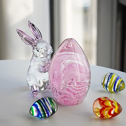 3.5'' Crystal Rabbit Figurine Collectibles Spring Easter Bunny Decorations | Small,Art Glass Animal Statues Paperweight Easter Christmas Whimsical Home Decor Creative Gift - style: Pink Rabbit