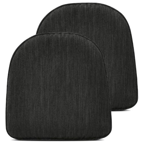 baibu Set of 2 Memory Foam Dual-Layer Design Metal Dining Chair Pads Bar Stool Cushion with Ties for Metal Chairs or Bar Stools - 2 Cushions Only (Gray Black, 14" (35cm) 2PC) - color: Gray-black, size: 14x14x1.5 Inch (Pack of 2)