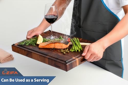 American Black Walnut Wood Cutting Board 20"x15"x2" Large | End Grain Butcher Block, Juice Groove, Inner Handles, Finished with Linseed Oil, Beeswax, Lemon Oil, Giftbox - size: 20 x 15 x 2 in