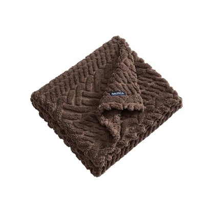 Nautica - Sherpa Throw Blanket, 50" x 60", Reversible & Soft Blanket for Couch or Bed, Cozy Bedding for Year Round (Declan Brown) - color: Declan Brown