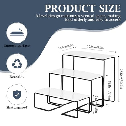 3-Tier Serving Tray Stand, White Acrylic Dessert Display Trays with Black Painted Iron Rack, Removable Trays for Cupcakes, Appetizers, Fruit, Cookies, Weddings, Birthdays and Buffets - color: White and Black