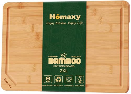 Homaxy 2XL Organic Bamboo Cutting Boards for Kitchen, 20"x14" | Wooden Cutting Board with Juice Groove and Handles, Charcuterie Butcher Block Serving & Chopping Board, Pre Oiled - color: Natural, size: 20"L x 14"W
