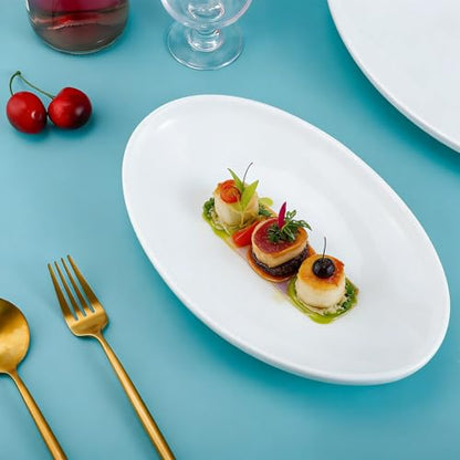 3 Pack Ceramic Oval Serving Dishes for Pasta, Porcelain Oval Serv | White Ceramic Dinner Plates, 14 Inch, 12 Inch, 10 Inch, for Party Dessert Food Sushi and Entertaining